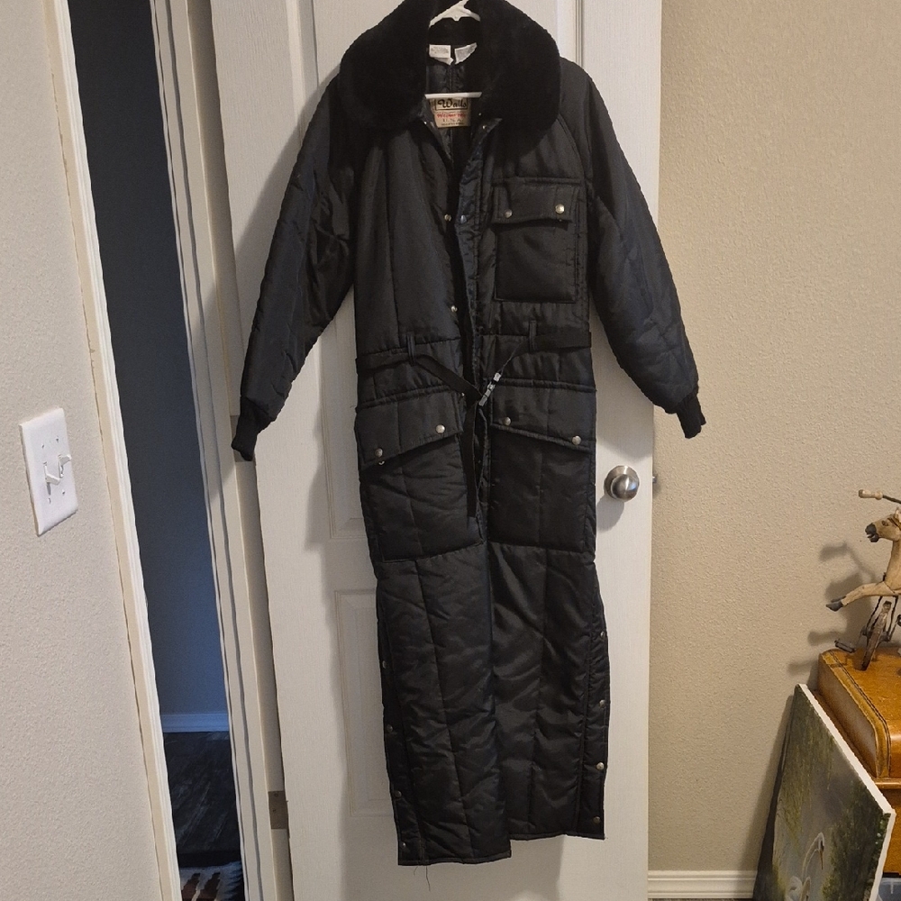Long Black Quilted Coat with Fur Collar